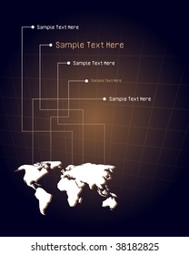 World map on the brown abstract background