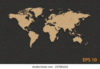 World map on cardboard  texture,paper design.vector illustration 