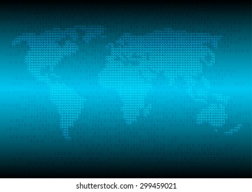 World map on computer binary code background.
