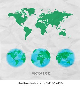 world map on crumpled paper