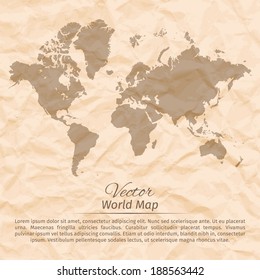 world map on a crumpled paper. Vector.