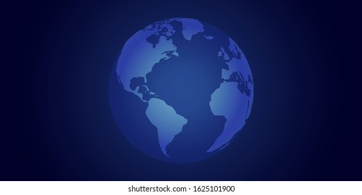 World map on dark blue background in vector.