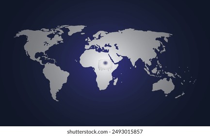 Mapa del mundo sobre fondo azul oscuro. Ilustración vectorial. Eps 10.