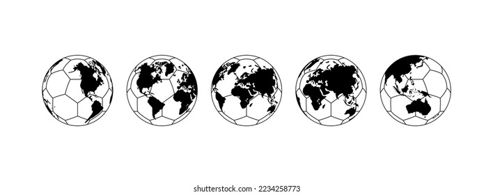 World Map on the Foot Ball Silhouette for Icon, Symbol, Pictogram, Sport News, Art Illustration, Apps, Website or Graphic Design Element. Vector Illustration