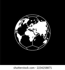 Mapa mundial de la silueta de la bola de pies para icono, símbolo, pictograma, noticias deportivas, ilustración artística, aplicaciones, sitio web o elemento de diseño gráfico. Ilustración vectorial