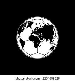 World Map on the Foot Ball Silhouette for Icon, Symbol, Pictogram, Sport News, Art Illustration, Apps, Website or Graphic Design Element. Vector Illustration
