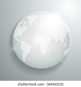 World map on glass globe. Business vector background