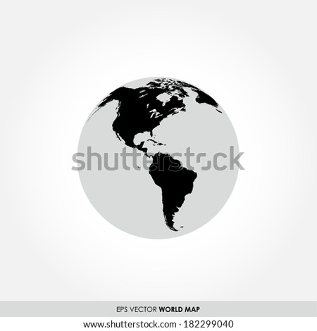 World map on globe icon showing North & South America continents
