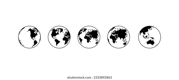 World Map on Globe Silhouette for Icon, Symbol, App, Website, Pictogram, Logo Type, Art Illustration or Graphic Design Element. Vector Illustration
