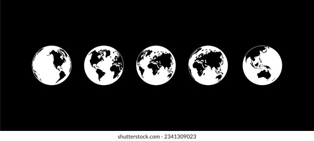 World Map on Globe Silhouette  for for Icon, Symbol, App, Website, Pictogram, Logo Type, Art Illustration or Graphic Design Element. Vector Illustration