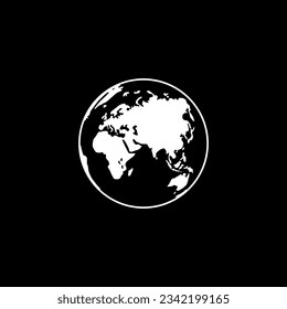 World Map on Globe Silhouette  for for Icon, Symbol, App, Website, Pictogram, Logo Type, Art Illustration or Graphic Design Element. Vector Illustration