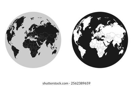 world map on globe, vector illustration isolated on alpha channel background.