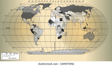 world map on a gold background