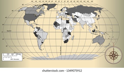 world map on a gold background