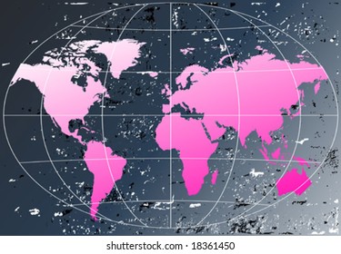 World map on grunge blue background