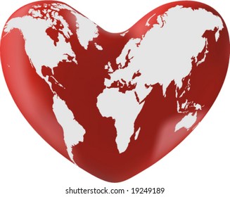 world map on heart