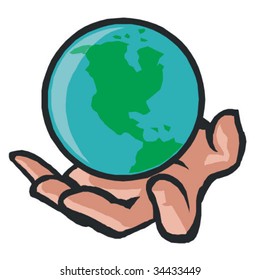 World map on human hand