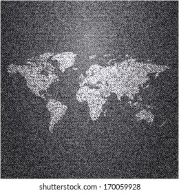 World map on jeans background texture. Vector.