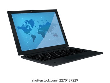 World map on lap top. vector