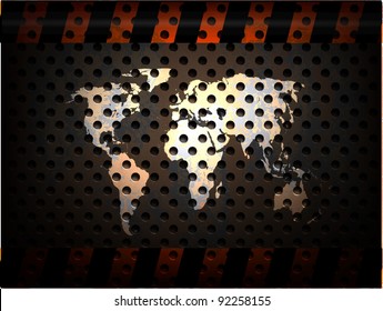 World Map on metal background