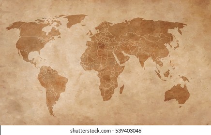 World map on an old piece of paper