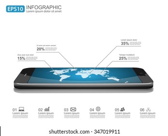 World map on phone screen,vector