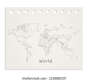 World map on realistic clean sheet of paper torn from block vector
