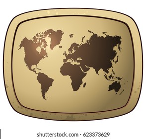 World Map on a Retro Plate Sign, Vector Illustration. 