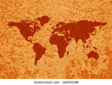 World map on rusty background 