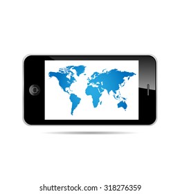 World map on a smartphone