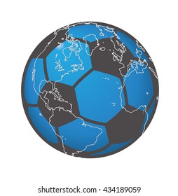 World map on soccer ball. vector illustration