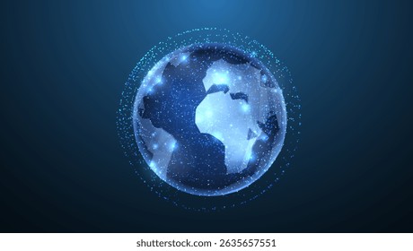 Carte du monde sur fond spatial. Terre globe, réseau mondial, univers numérique, connexion Internet virtuelle, communication mondiale, concept de planète future, ligne connectée, icône métaverse.