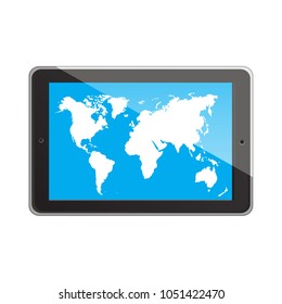 World map on tablet touchscreen. Vector