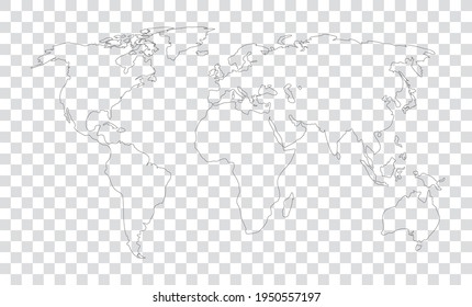 world map on transparent outline background