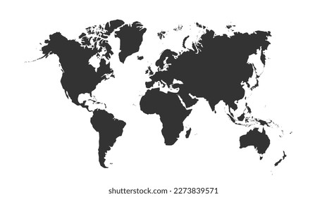 World map on vector illustration. World map template with continents, North and South America, Europe and Asia, Africa and Australia