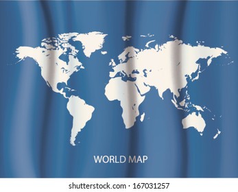 WORLD MAP ON WAVE CURTAIN MATERIAL VECTOR