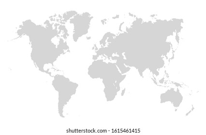 World map on white background. World map template with continents, North and South America, Europe and Asia, Africa and Australia. Vector