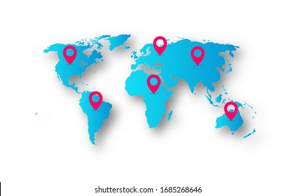 
World map on white background with location icon