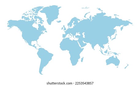 Mapa mundial sobre fondo blanco. Mapa mundial con continentes, América del Norte y del Sur, Europa y Asia, África y Australia 10 EPS.