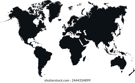 World map on white background. World map template with continents, North and South America, Europe and Asia, Africa and Australia
