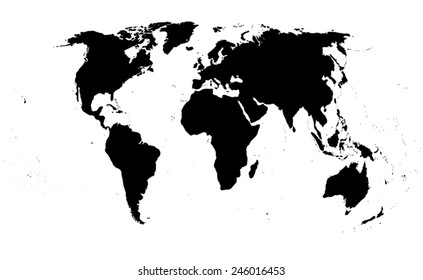 world map on white background. Black silhouette isolated. Vector illustration