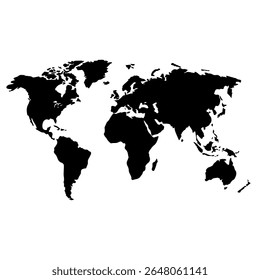 Mapa do mundo sobre silhueta de fundo branco com continentes com países divididos Sobre um fundo transparente