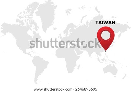 World map on white background. World map with country taiwan highlighted with location symbol. Vector illustration of map and pin location of taiwan country.