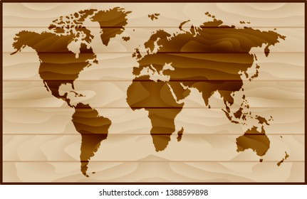 World map on wood background