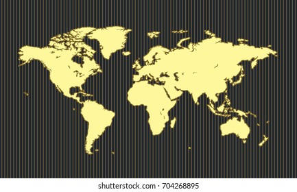 World map on yellow line and black background. Yellow World map Vector globe template for website, design, cover, annual reports, info graphics. Flat Earth Graph World map illustration.