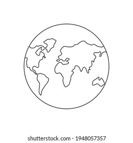 World map one line art. Earth outline drawing symbol. Earth globe hand drawn insignia. Vector illustration isolated on white background