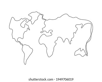 Weltkarte eine Linie Kunst. Symbol für die kontinuierliche Erdlinie zeichnen. Vektorgrafik einzeln auf weißem Hintergrund