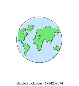 Mapa mundial de una línea de arte. Símbolo continuo de dibujo de la línea terrestre. La insignia dibujada a mano en el globo terrestre. Ilustración del vector aislada en fondo blanco