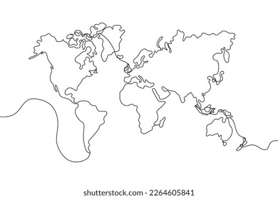 World Map with One Stroke Outline Style