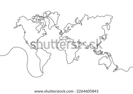 World Map with One Stroke Outline Style